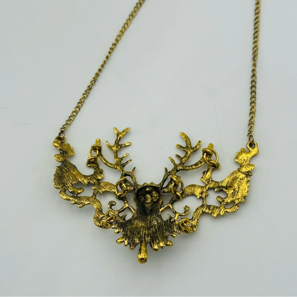 Stag of the Woods Deer Gold Tone statement necklace - Picture 12 of 13